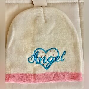 Angel Y2K White Embroidery Unisex One Size Beanie Winter Outdoors Acrylic NWT